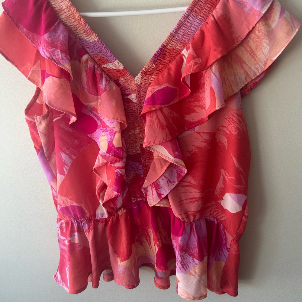 Sofia by Sofia Vergara Pink and Red Ruffled Blouse